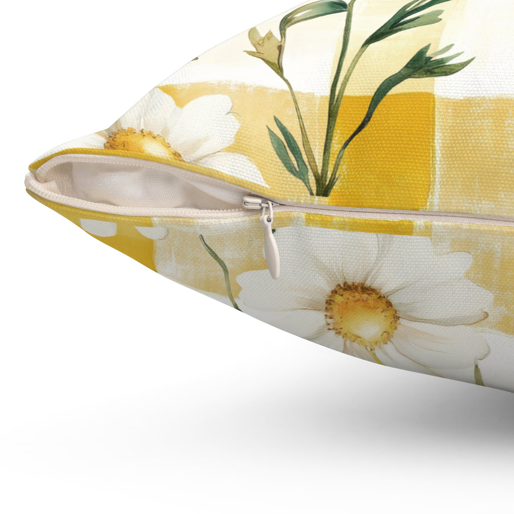 Pastel Yellow Daisy Checker Pillow — Spring Floral Decorative Pillow