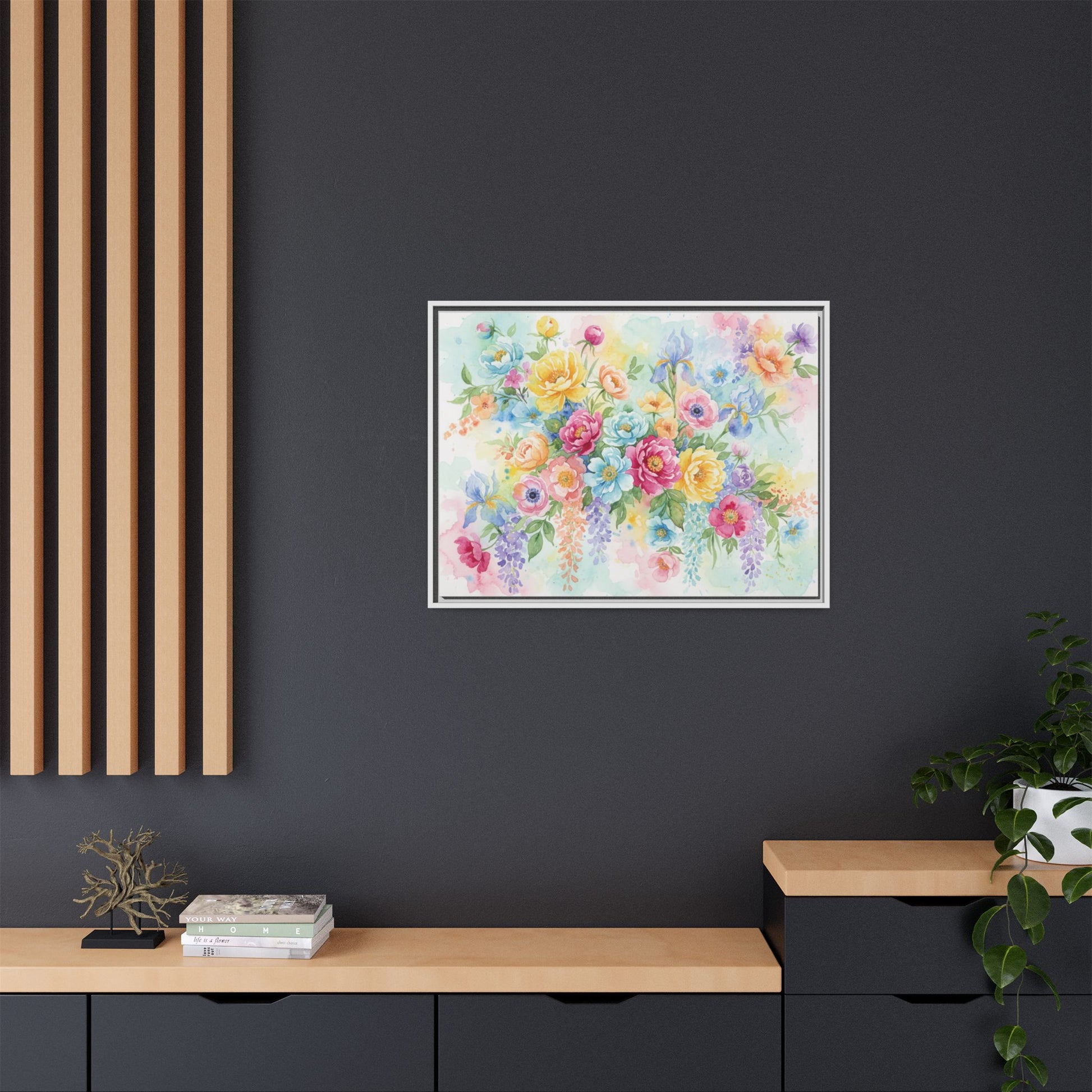 Watercolor Floral Bouquet Canvas, Framed Matte Wall Art | Multi-Color Wall Art