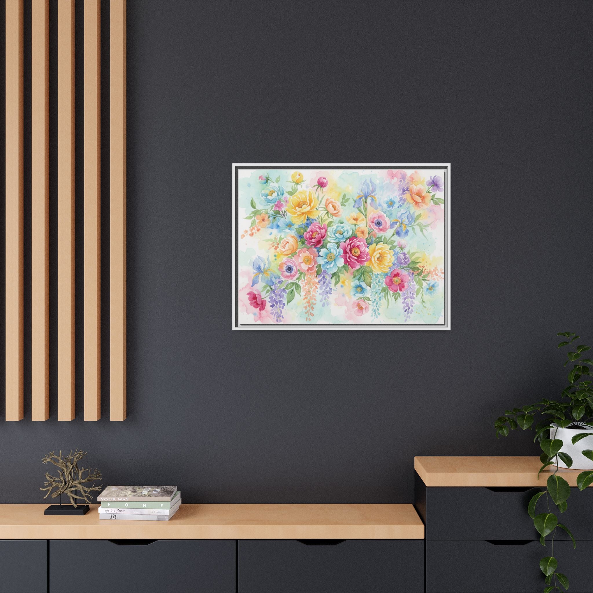 Toile Bouquet Floral Aquarelle, Art Mural Mat Encadré | Art Mural Multicolore