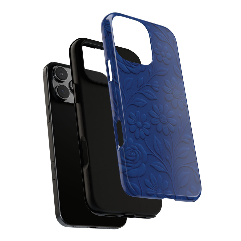 3D Illusion Floral Cobalt Blue Phone Case Elegant Raised Flower Design, Seamless Textured Look, Durable & Stylish Protection for iPhone and Android Models Fits iPhone & Samsung Models