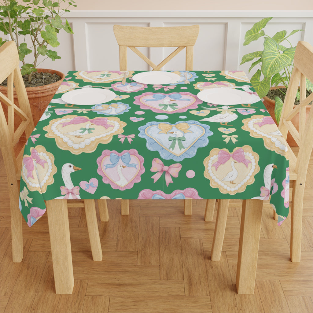 Nappe Vert Oie Folle avec Nœuds et Cœurs Pastel – Décor de Table Amusant