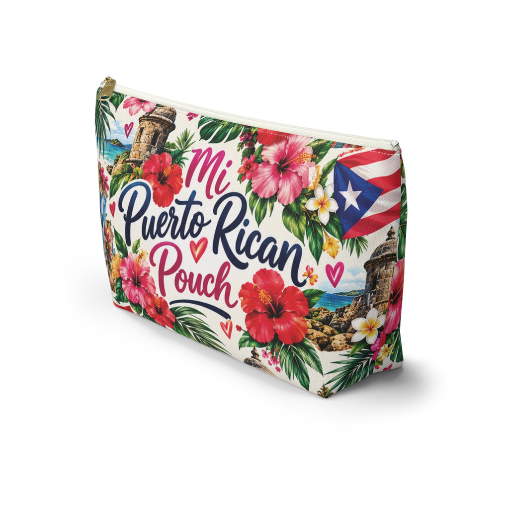 Puerto Rican Floral Accessory Pouch — "Mi Puerto Rican Pouch" Travel Makeup Bag
