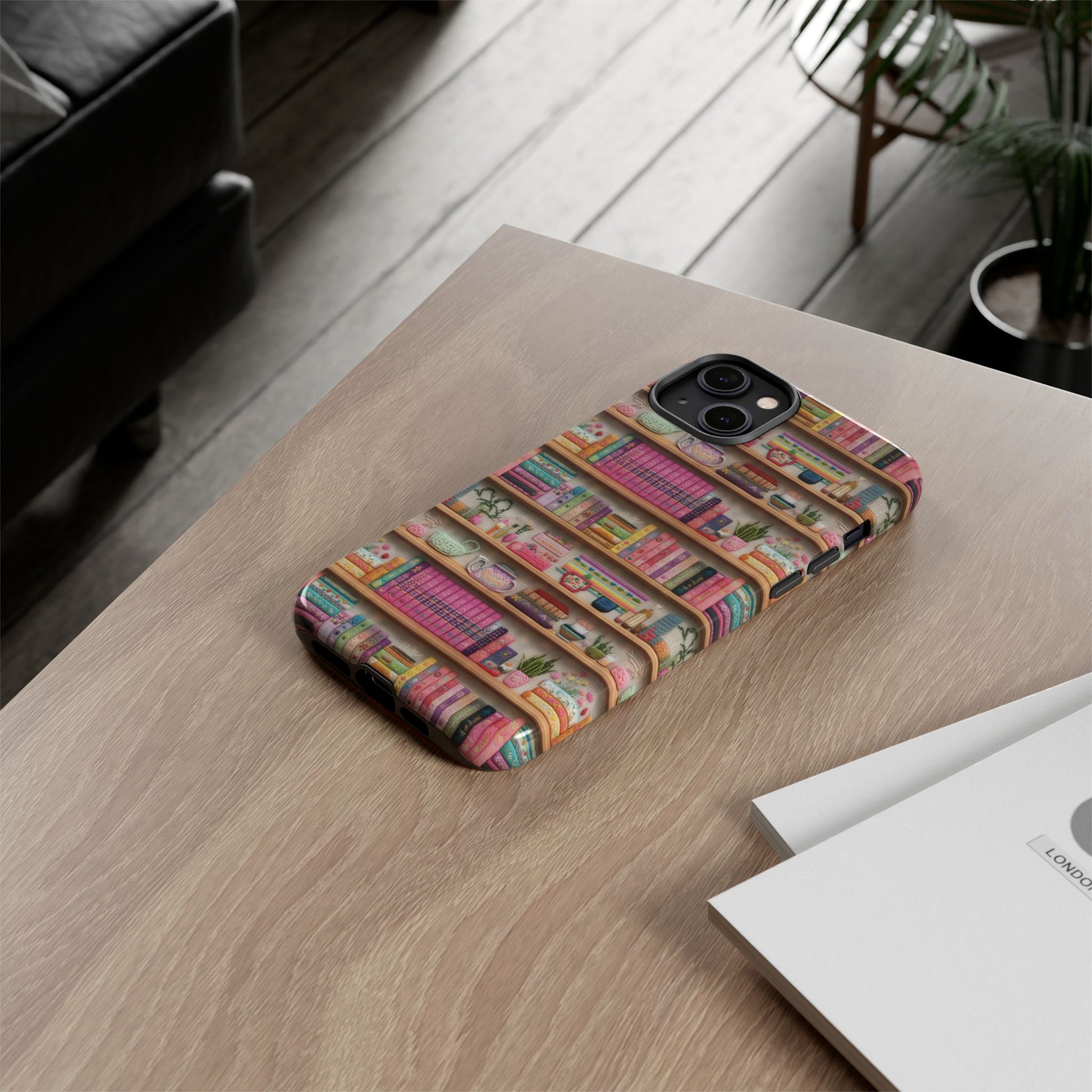 Whimsical 3D Embroidery Illusion Books on Pastel Shelves Phone Case for iPhone, Samsung & Pixel: Unique Accessory for Literary Enthusiasts Gift for Her Perfect for Floral Lover