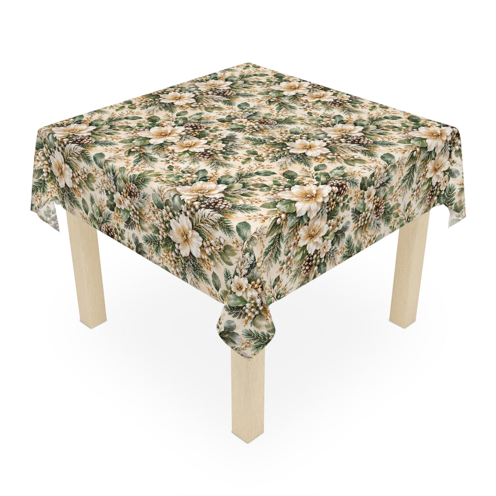 Sage Green & Champagne Floral Square Tablecloth
