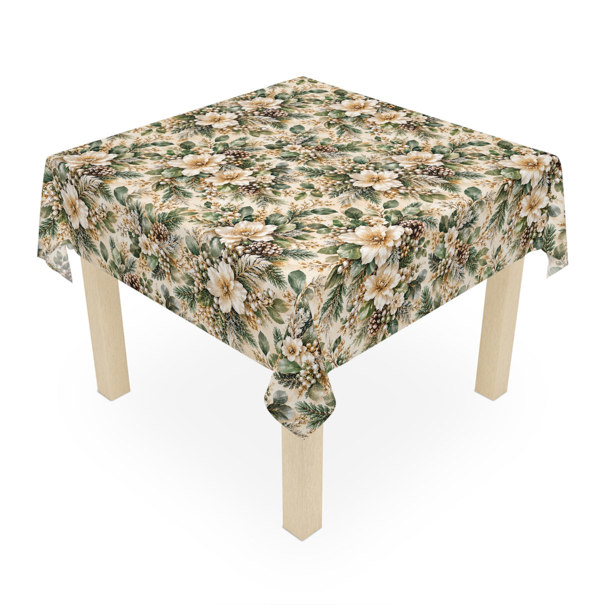 Sage Green & Champagne Floral Square Tablecloth