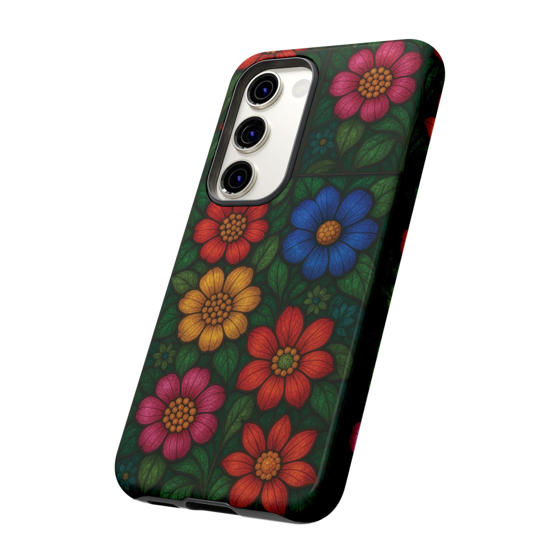 Bright Floral Stained Glass Illusion Phone Case Colorful Abstract Art, Aesthetic Protective Cover for iPhone, Samsung & Google, Unique Gift Idea Mom