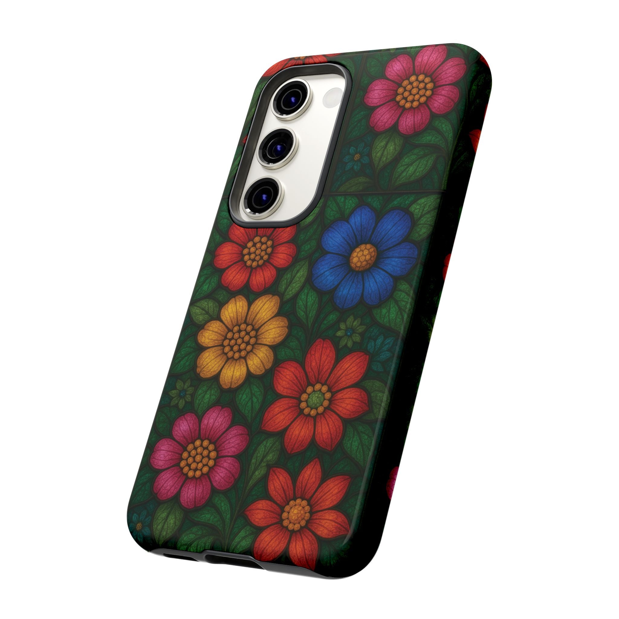 Coque de téléphone effet vitrail floral lumineux Art abstrait coloré, Étui de protection esthétique pour iPhone, Samsung et Google, Idée cadeau unique pour maman