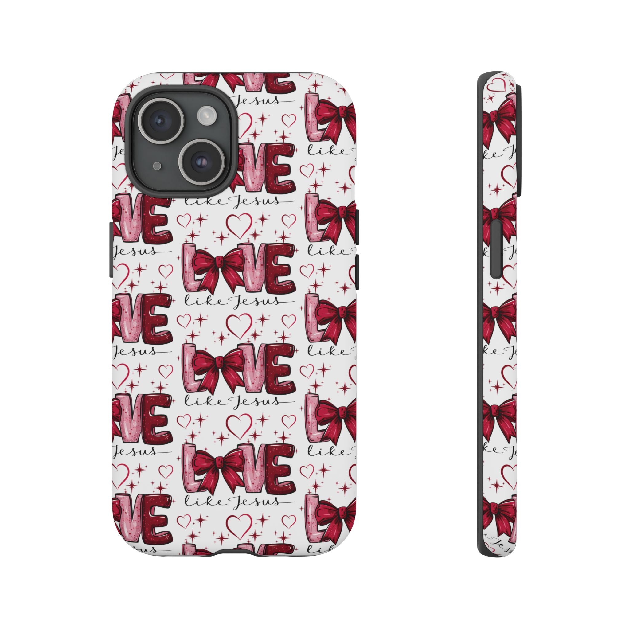 Love Like Jesus Red Bows and Hearts—Tough, Faithful Phone Cases & Religious iPhone Accessories: Protect Your Device & Show Your Faith