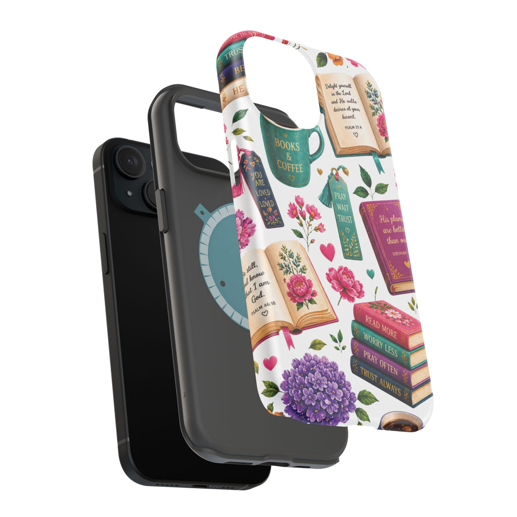 Christian Books & Coffee Phone Case — Magnetic Impact-Resistant Christian Gift