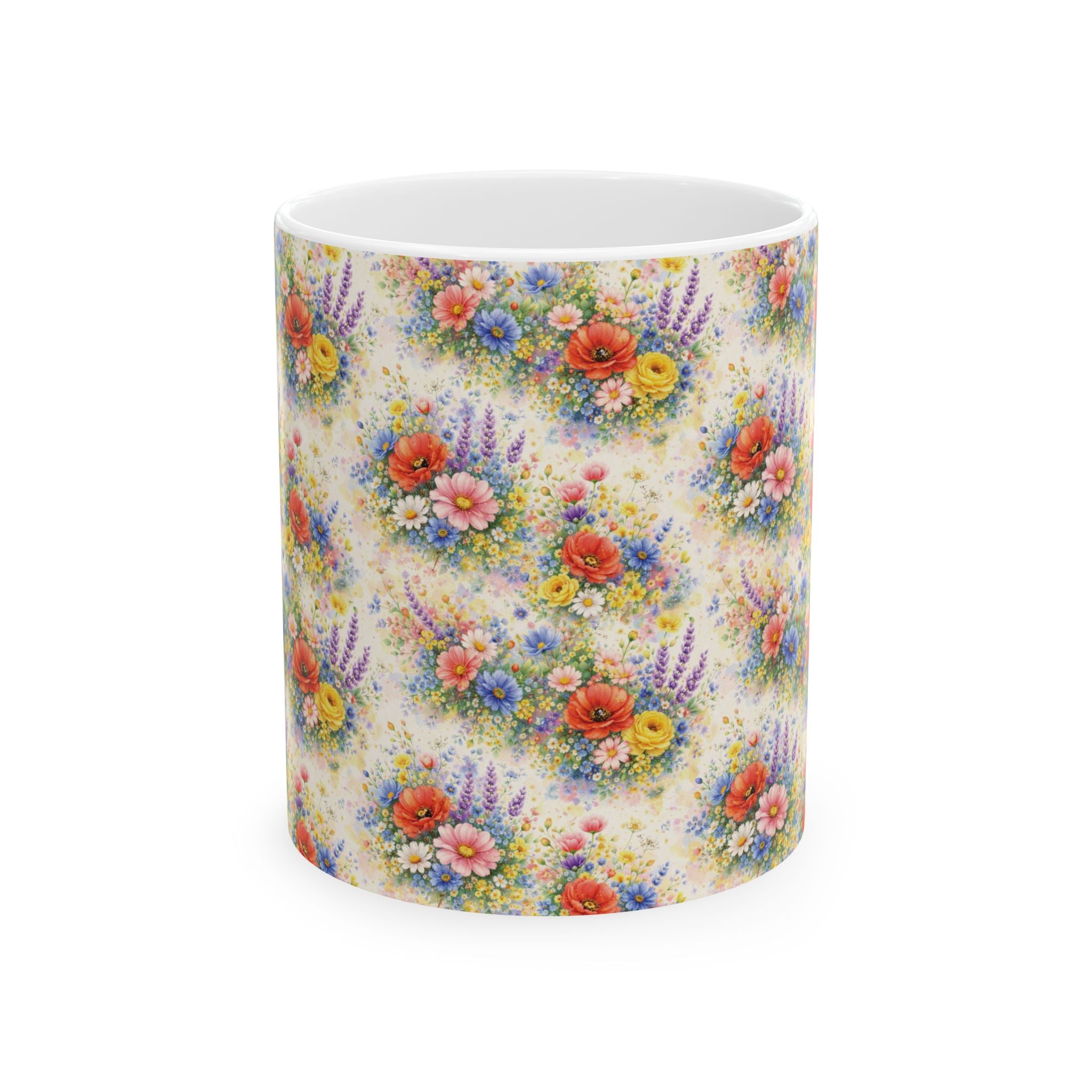 Watercolor Wildflowers Ceramic Mug — Floral 11oz & 15oz Coffee Cup