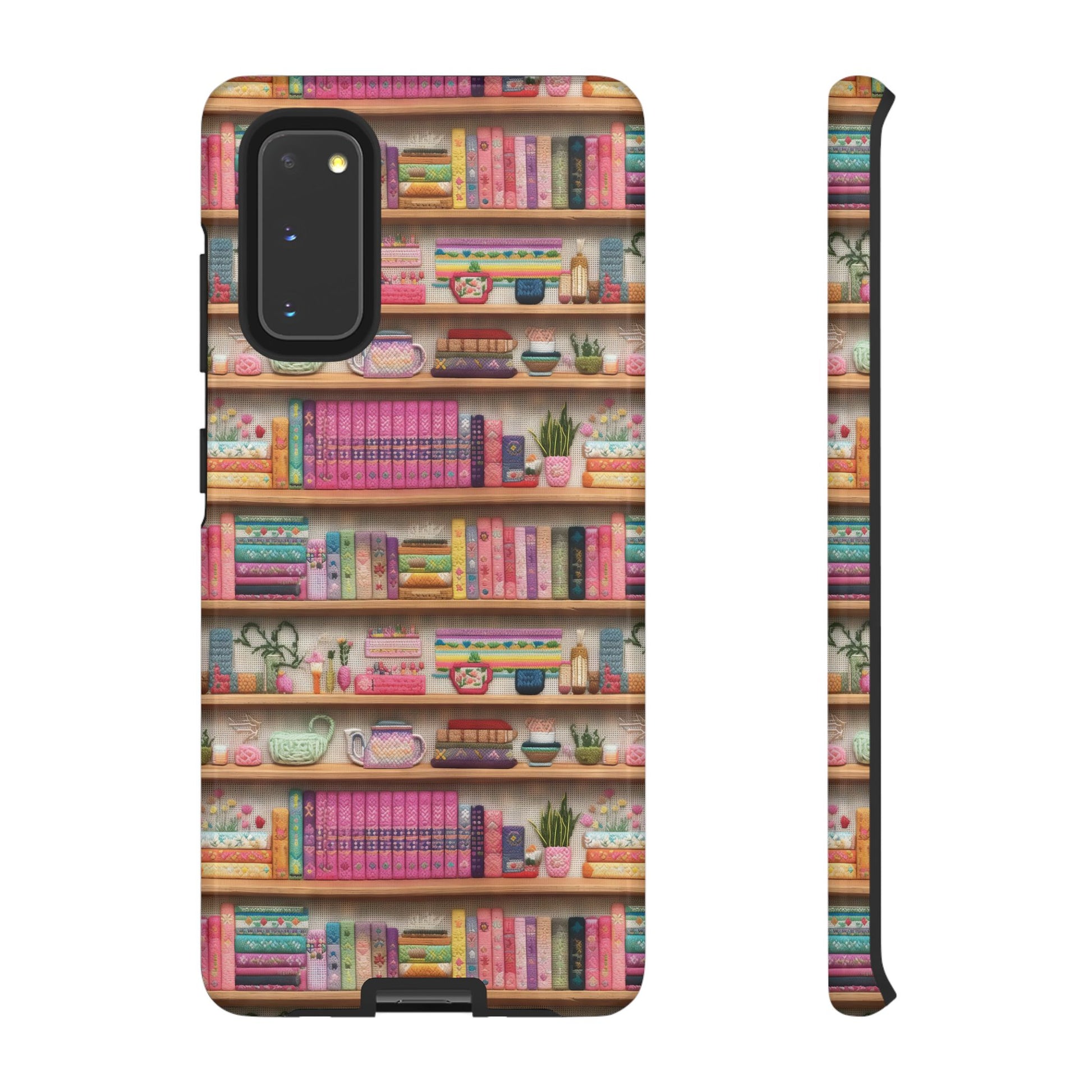 Whimsical 3D Embroidery Illusion Books on Pastel Shelves Phone Case for iPhone, Samsung & Pixel: Unique Accessory for Literary Enthusiasts Gift for Her Perfect for Floral Lover
