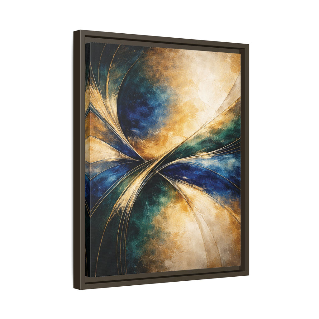 Gilded Convergence  Luxe NeoDeco Blue & Gold Abstract Wall Art Framed