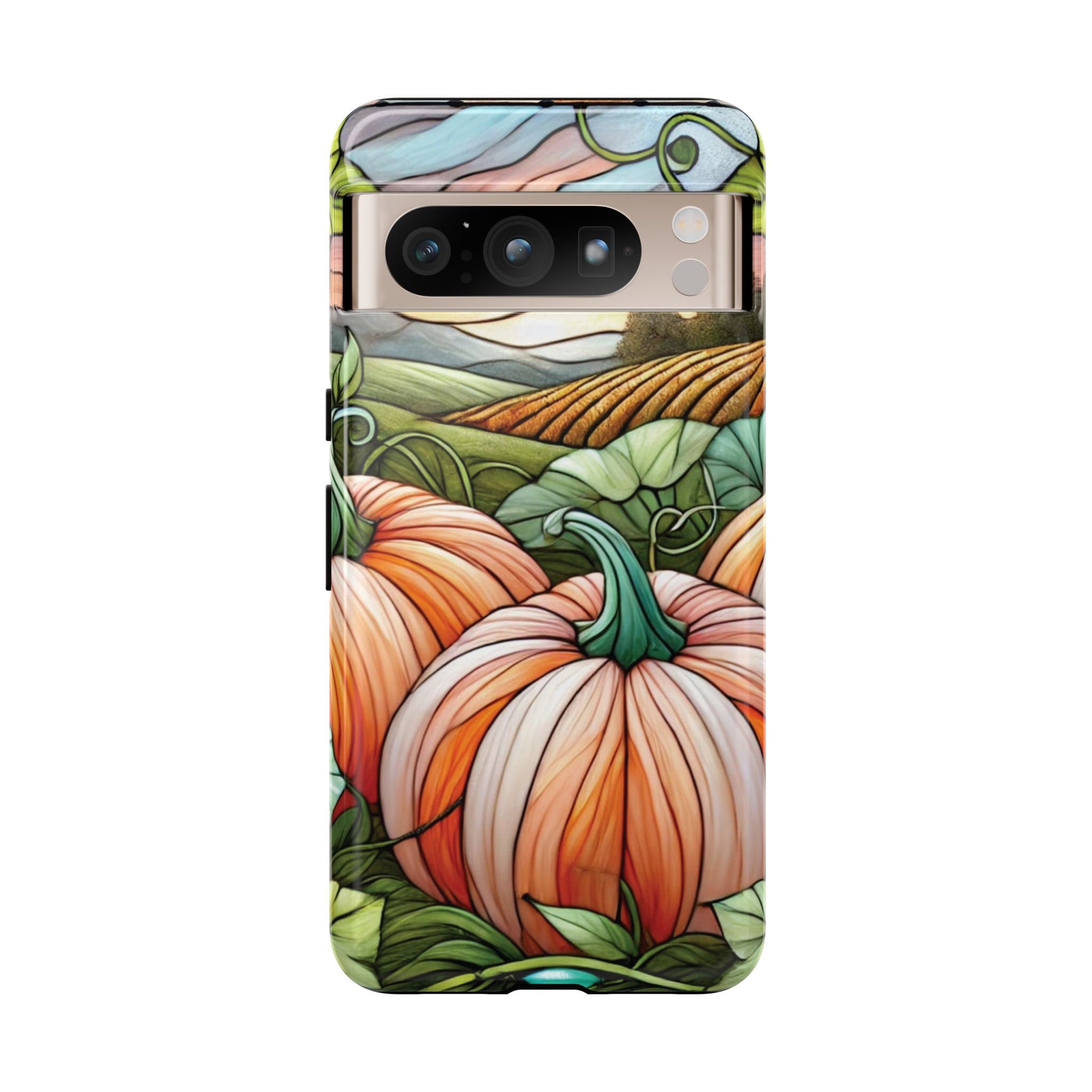 Pumpkins Phone Case Fall Faux Stained-Glass Thanksgiving Cover Pumpkin Lovers Gift for Galaxy S 24 23 22 21 Pixel 5 6 7 8 iPhone 17 , 16 15 14 13 12 Samsung iPhone Samsung Gift for Her