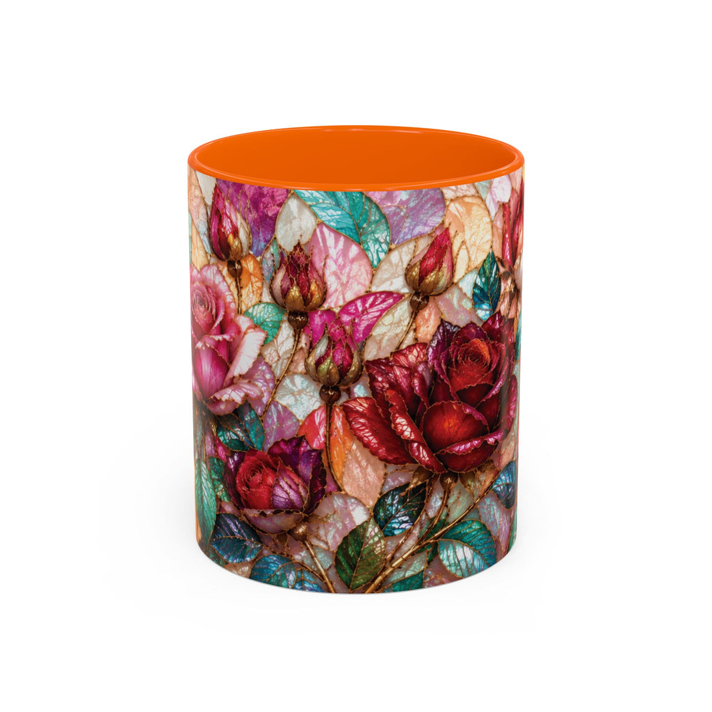 Floral Stained-Glass Accent Coffee Mug Colorful Rose Pattern