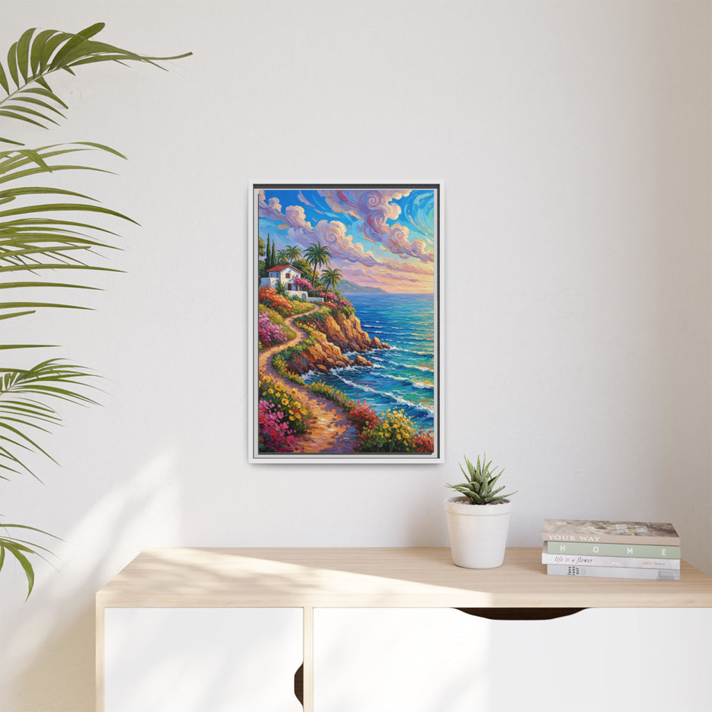 Toile imprimée florale océanique | Décoration murale colorée et lumineuse de paysage marin, œuvre d'art de bureau encadrée et mate