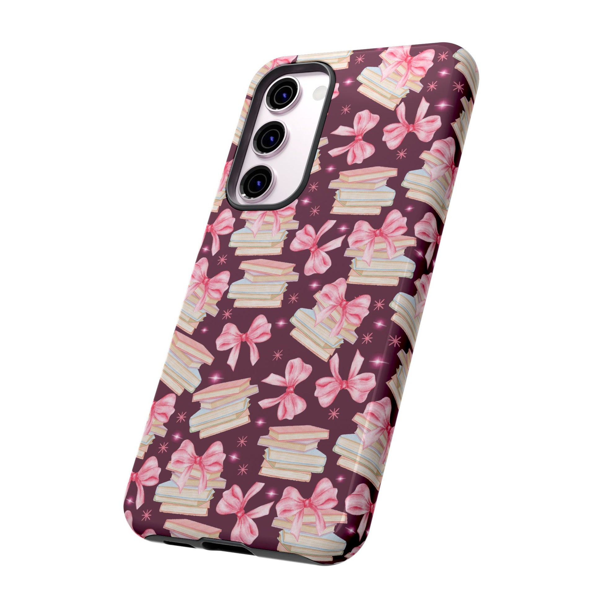 Coquette Pink Bows & Books Phone Case for iPhone 17 and Samsung, Pixel | Stylish Protective Cover Gift for Her Perfect for Floral Lover