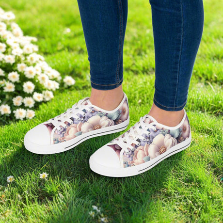 Women's Low Top Sneakers Breathable Polyester Canvas, Lightweight Stylish Floral Pastel Design, Comfortable All-Day Wear, Perfect for Walking and Everyday Activities - MRSBYVALLE