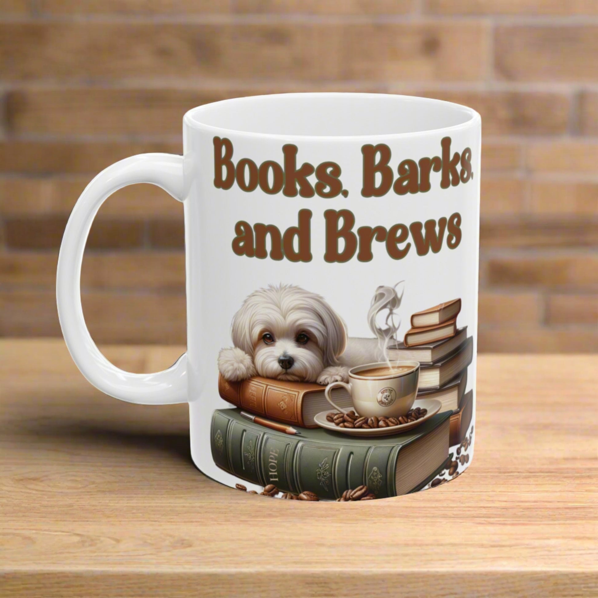 Books, Barks, and Brew Ceramic Coffee Mug Perfect for Dog Lovers and Bookworms | Available in 11 and 15 oz Cozy Coffee Moments with Canine Companions - MRSBYVALLE