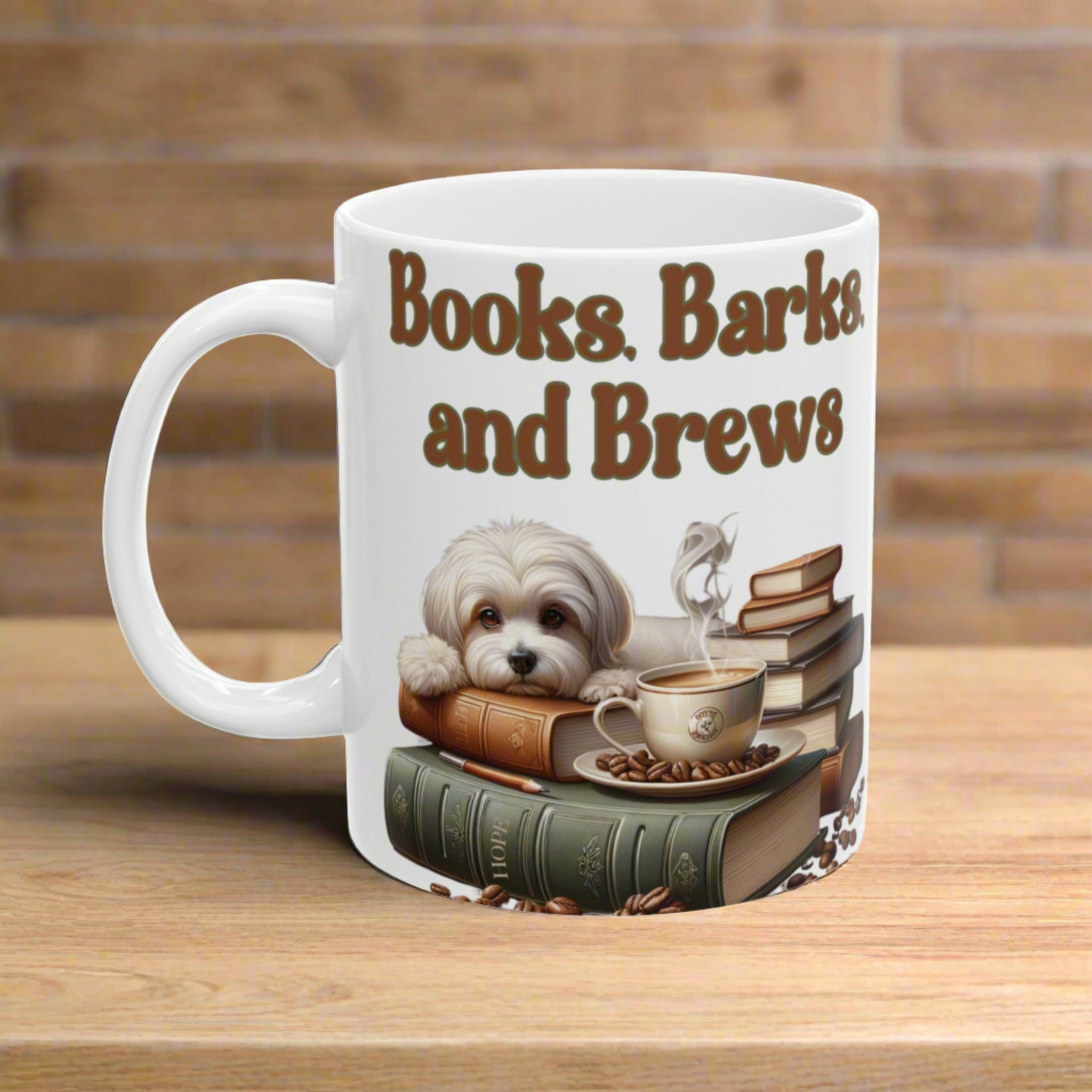 Books, Barks, and Brew Ceramic Coffee Mug Perfect for Dog Lovers and Bookworms | Available in 11 and 15 oz Cozy Coffee Moments with Canine Companions - MRSBYVALLE