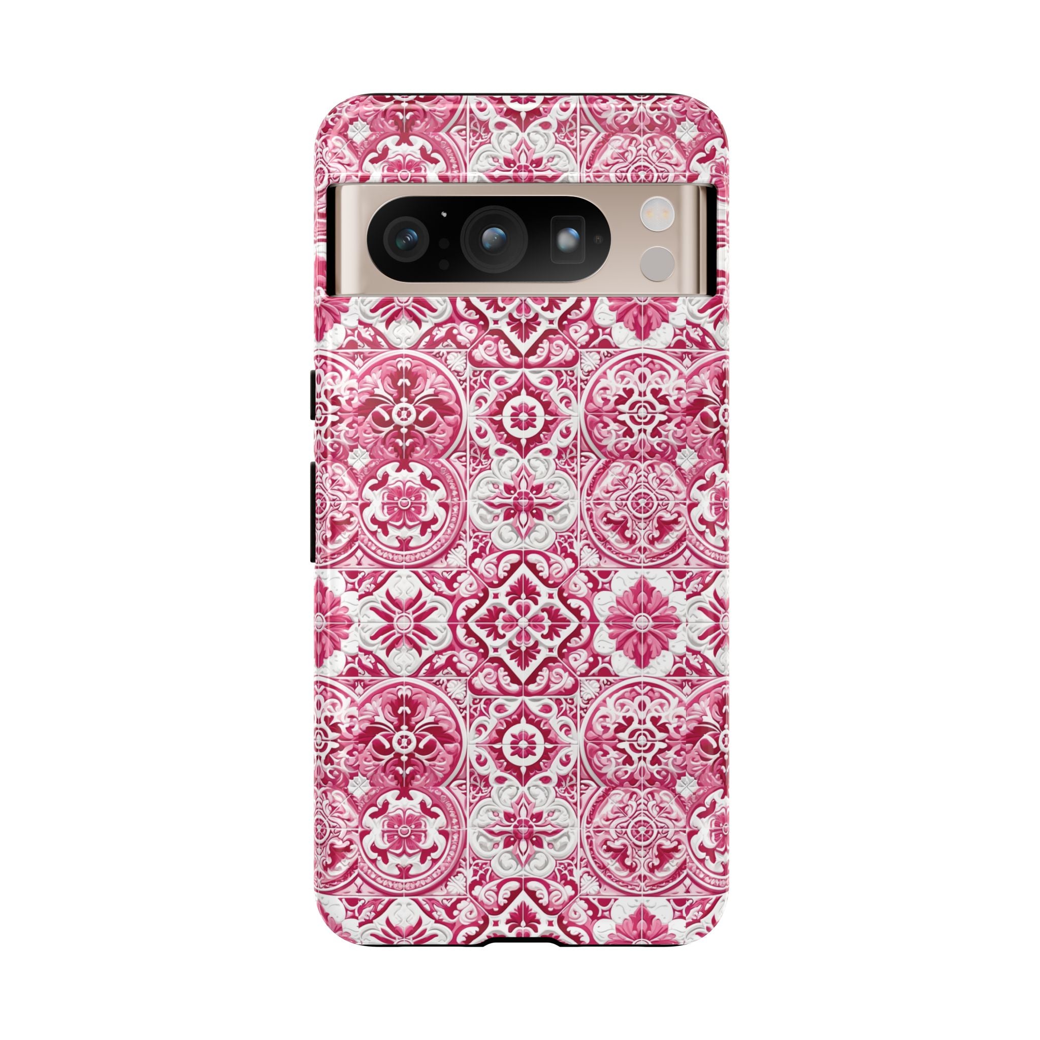 Pink and White Mediterranean Tile Design Phone Case - Stylish, Protective Cover for All Models Gift for Mom Accessory Gift for Her