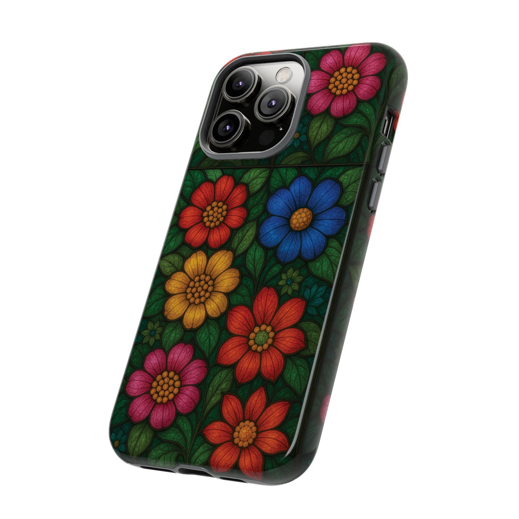 Coque de téléphone effet vitrail floral lumineux Art abstrait coloré, Étui de protection esthétique pour iPhone, Samsung et Google, Idée cadeau unique pour maman