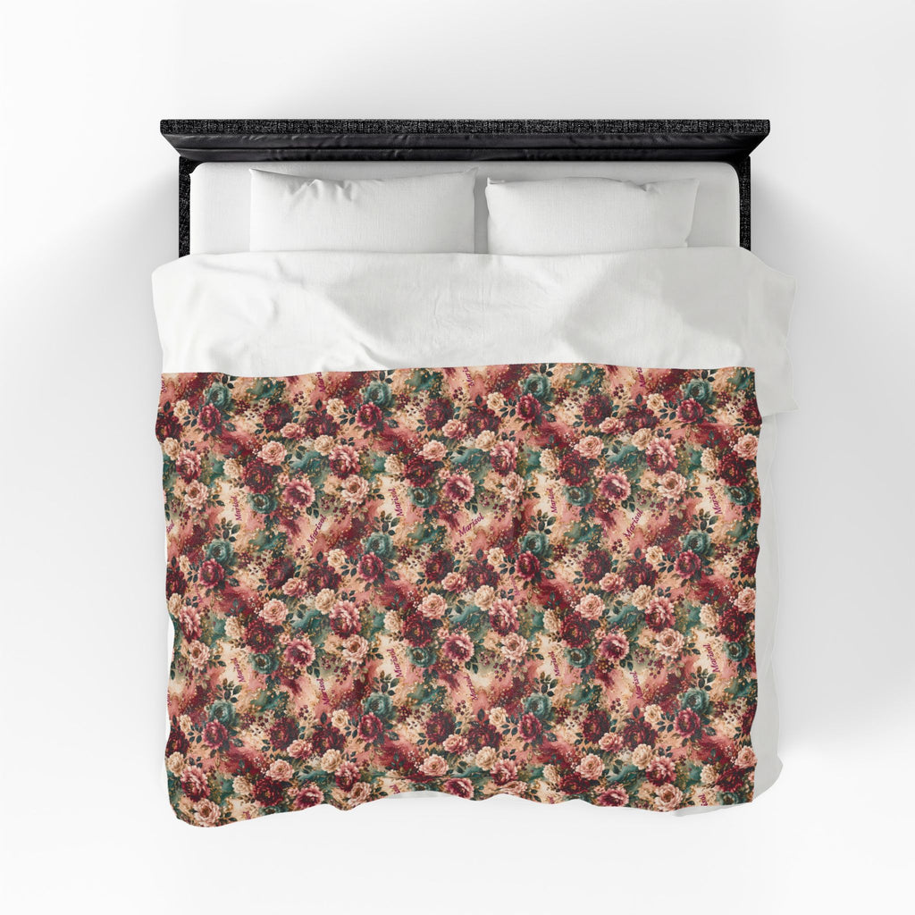 Personalized Luxury Botanical Blanket | Custom Name Velveteen Throw for Women Birthday