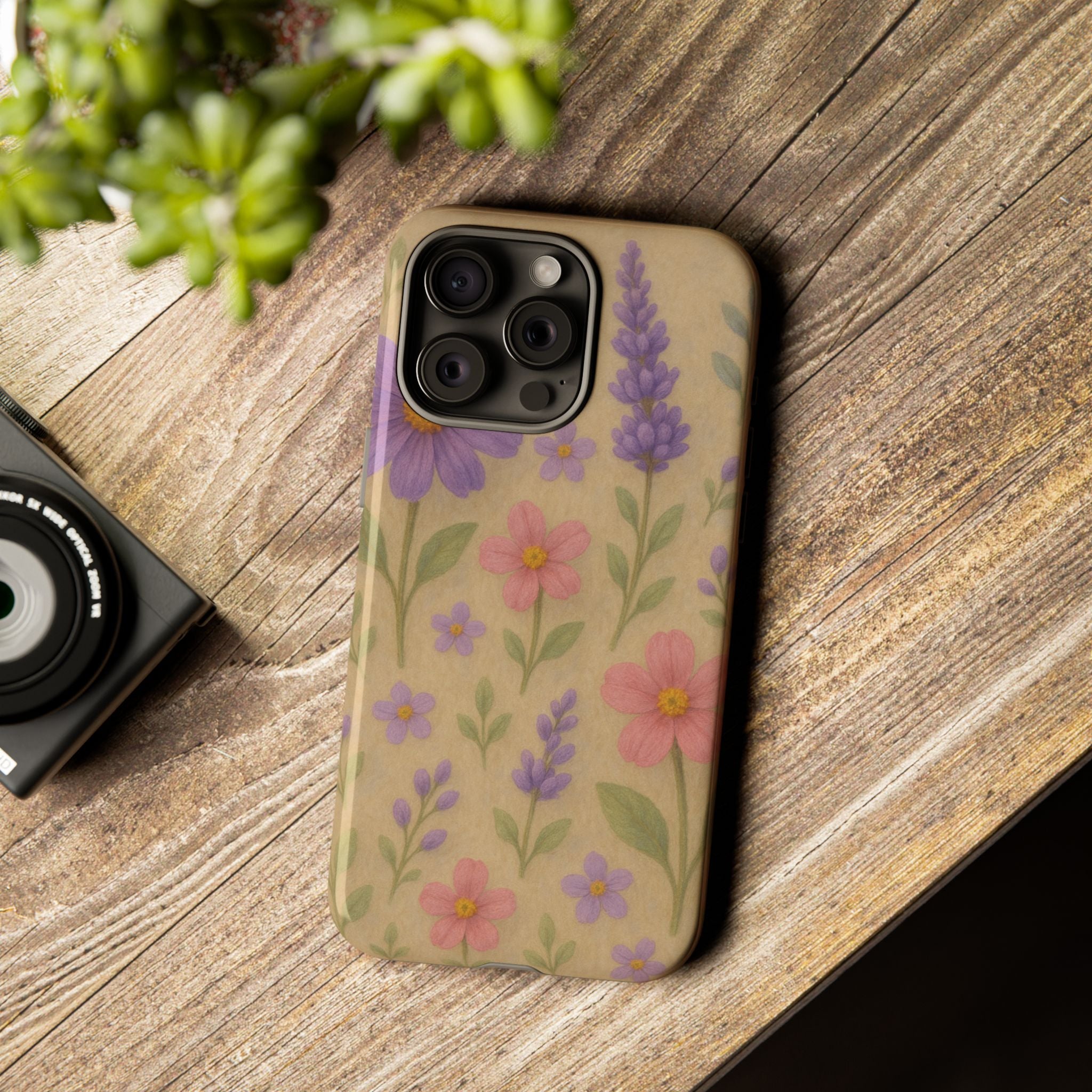 3D Illusion Wildflower Phone Case Cute Pastel Floral Design in Lavender, Pink, Mint Green – Aesthetic Protective Case for iPhone and  Android