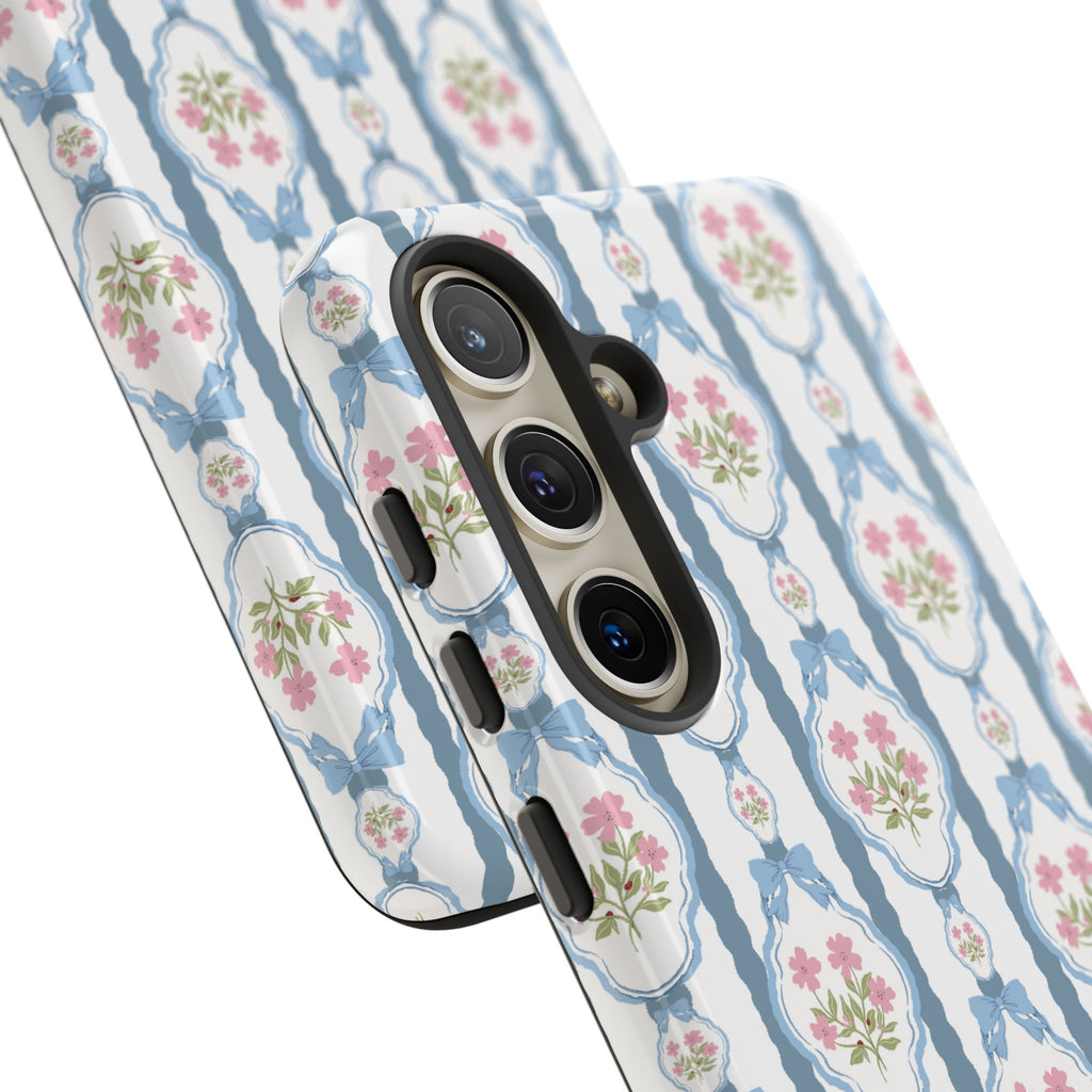 Coque de téléphone Vintage Nœud Bleu et Rose — Motif floral romantique « Tough Cases »