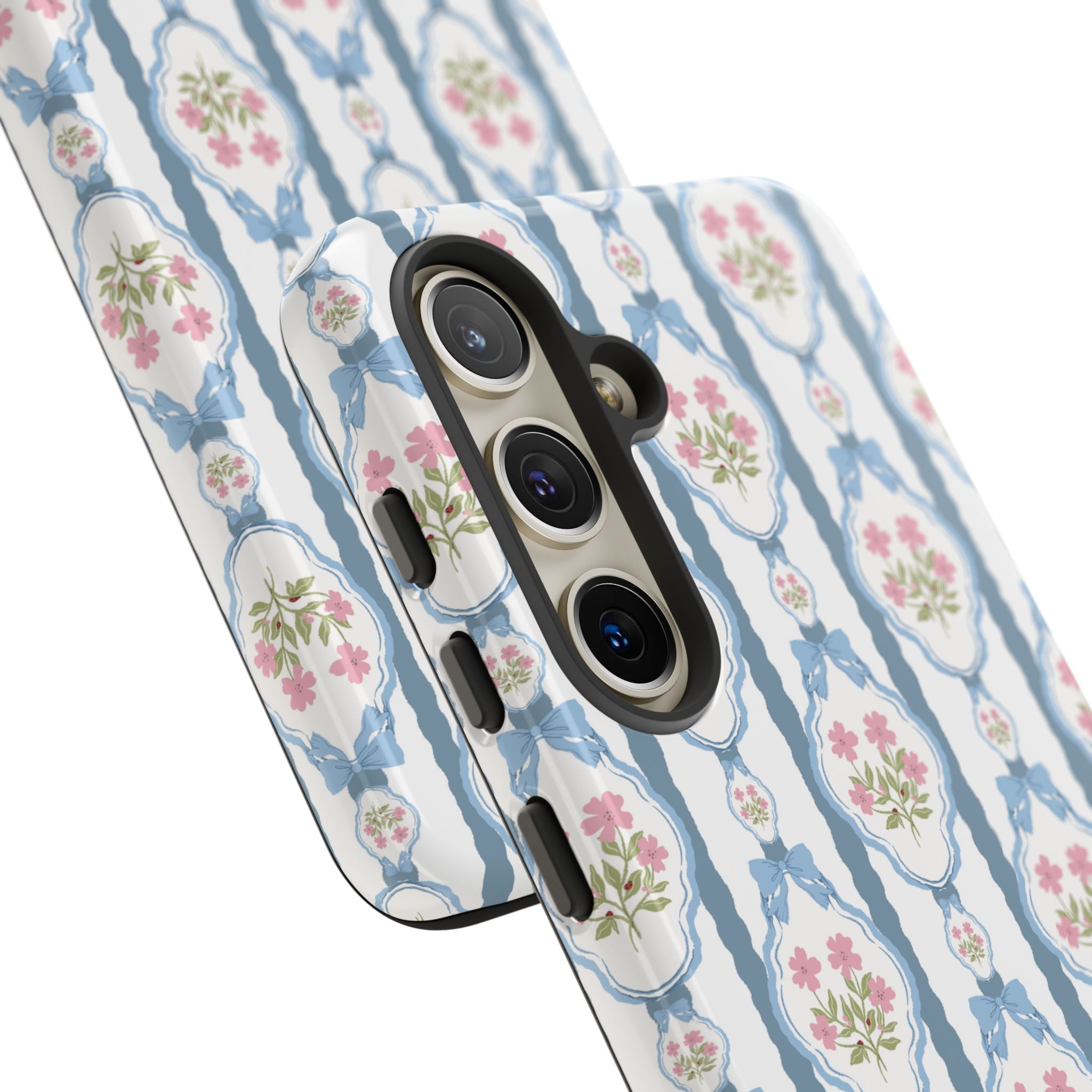 Coque de téléphone Vintage Nœud Bleu et Rose — Motif floral romantique « Tough Cases »
