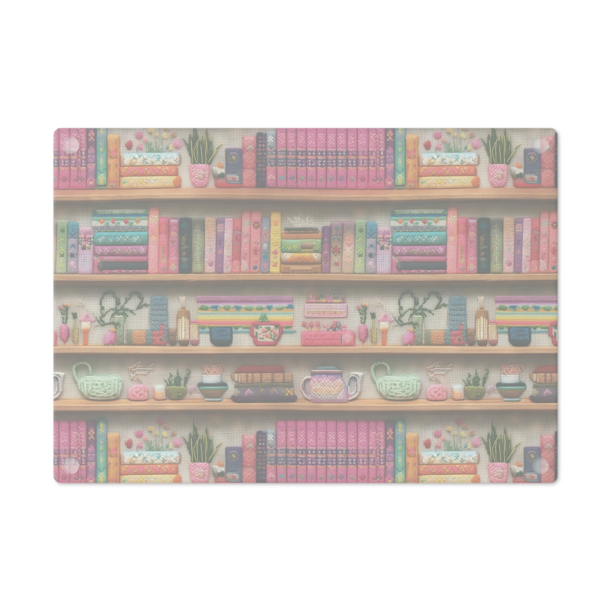 Charming 3D Embroidery Illusion Books on Pastel Shelves Glass Cutting Board Perfect for Book Lovers' Kitchens Cooking Kitchen Decor Housewarming, New House Gift - MRSBYVALLE