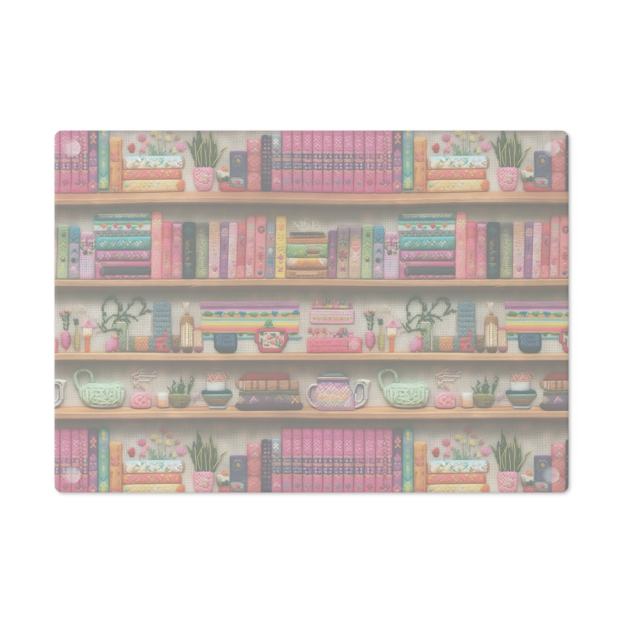 Charming 3D Embroidery Illusion Books on Pastel Shelves Glass Cutting Board Perfect for Book Lovers' Kitchens Cooking Kitchen Decor Housewarming, New House Gift - MRSBYVALLE