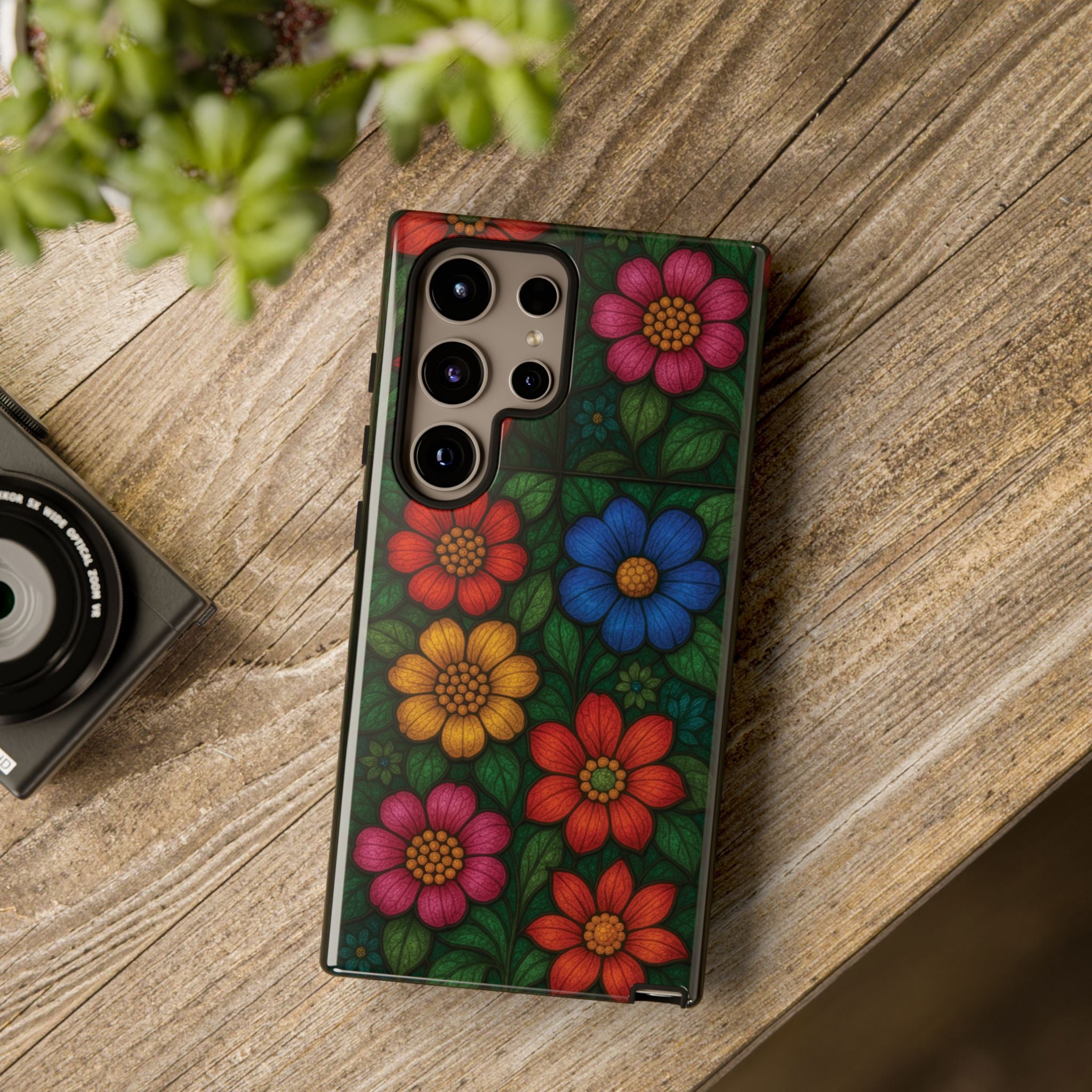 Coque de téléphone effet vitrail floral lumineux Art abstrait coloré, Étui de protection esthétique pour iPhone, Samsung et Google, Idée cadeau unique pour maman