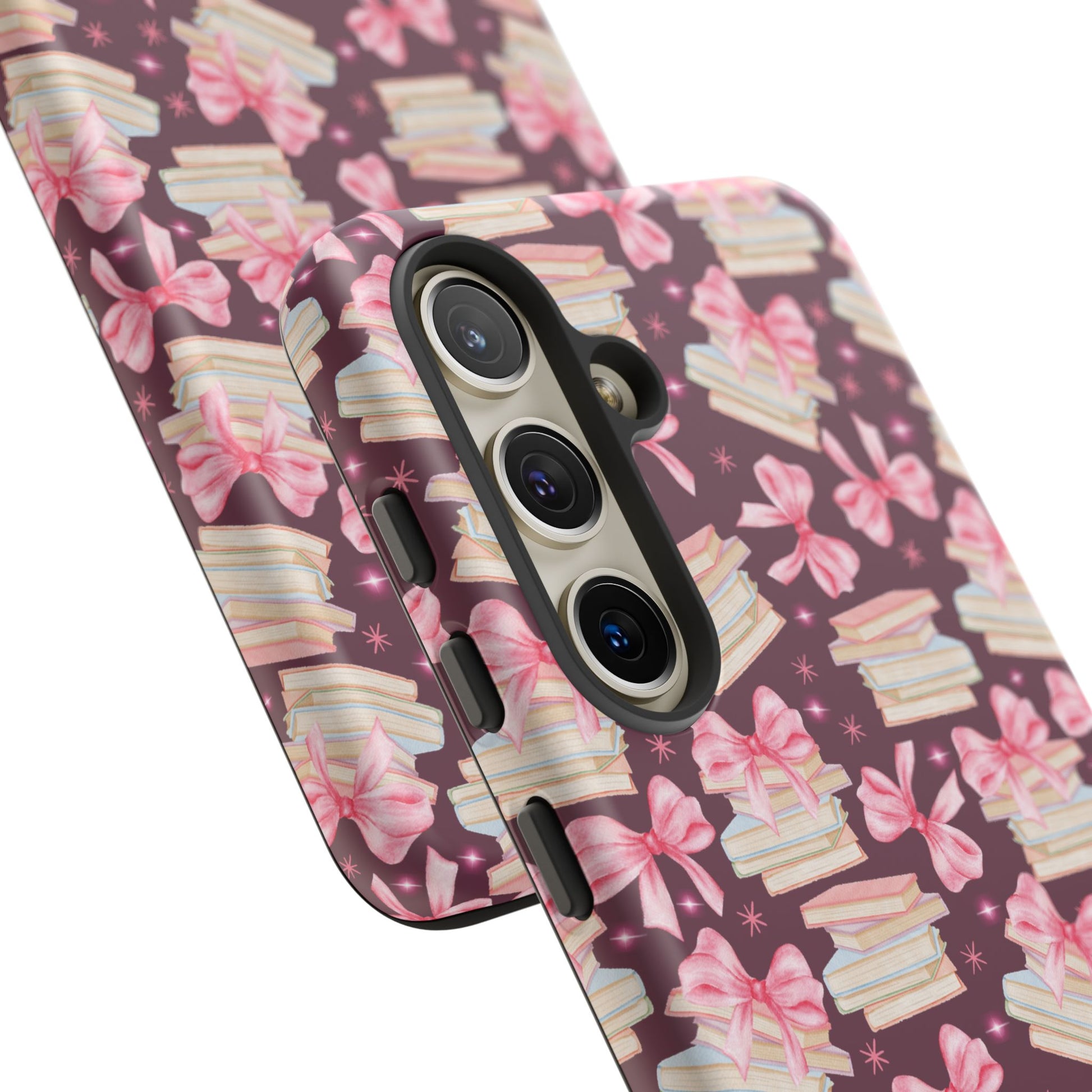 Coquette Pink Bows & Books Phone Case for iPhone 16 15 14 13 12  21 23 Samsung, and Pixel | Stylish Protective Cover Gift for Her Perfect for Floral Lover