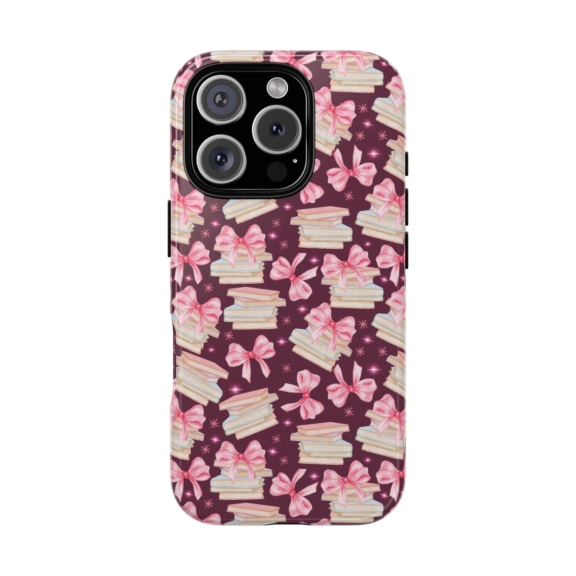 Coquette Pink Bows & Books Phone Case for iPhone 16 15 14 13 12  21 23 Samsung, and Pixel | Stylish Protective Cover Gift for Her Perfect for Floral Lover