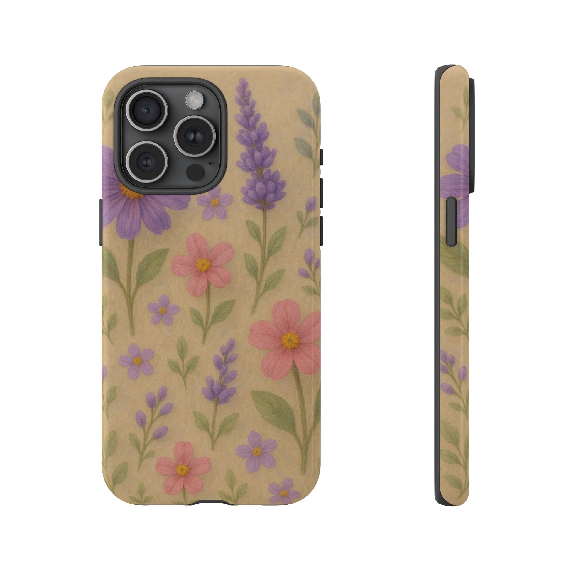 3D Illusion Wildflower Phone Case Cute Pastel Floral Design in Lavender, Pink, Mint Green – Aesthetic Protective Case for iPhone and  Android