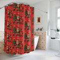 Santa & Tree Christmas Shower Curtain  Holiday Bathroom Decor with Gingerbread, Candy Canes, Ornaments Festive Winter Home Accent Hooks Not Included
