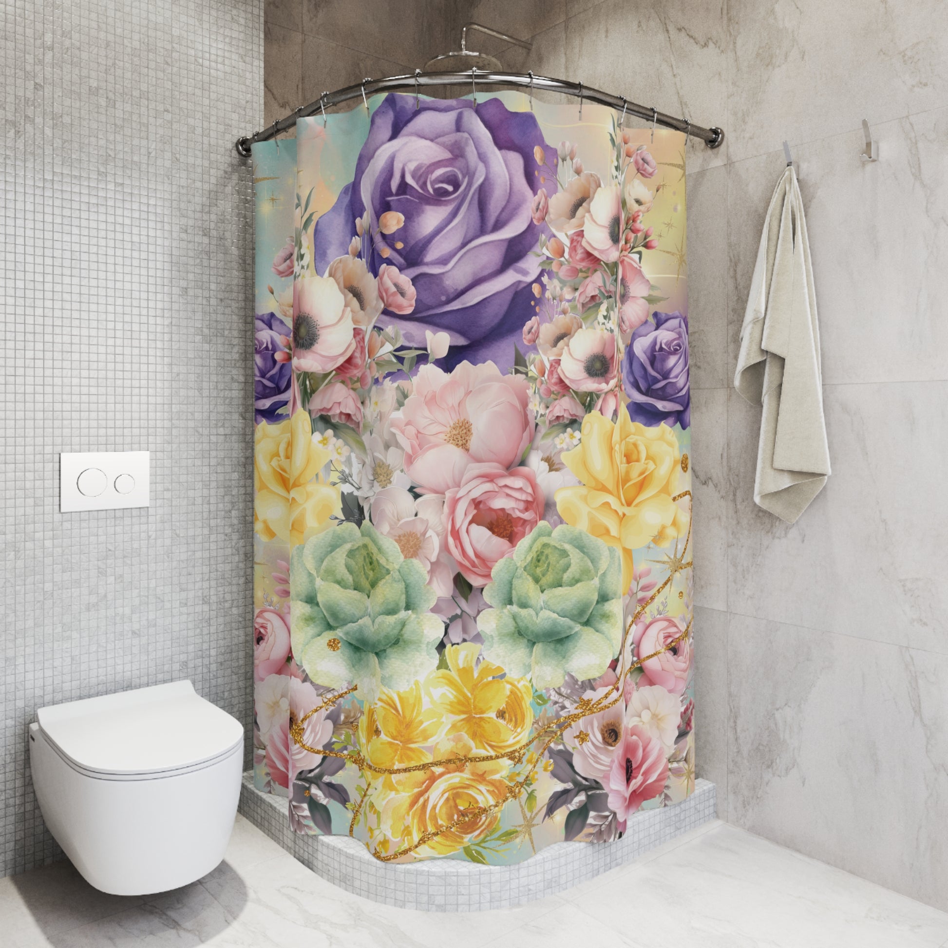 Pastel Refresh Your Bathroom – Luxury Floral Shower Curtain, Vibrant Botanical Print for a Spa-Like Home Retreat New House Gift