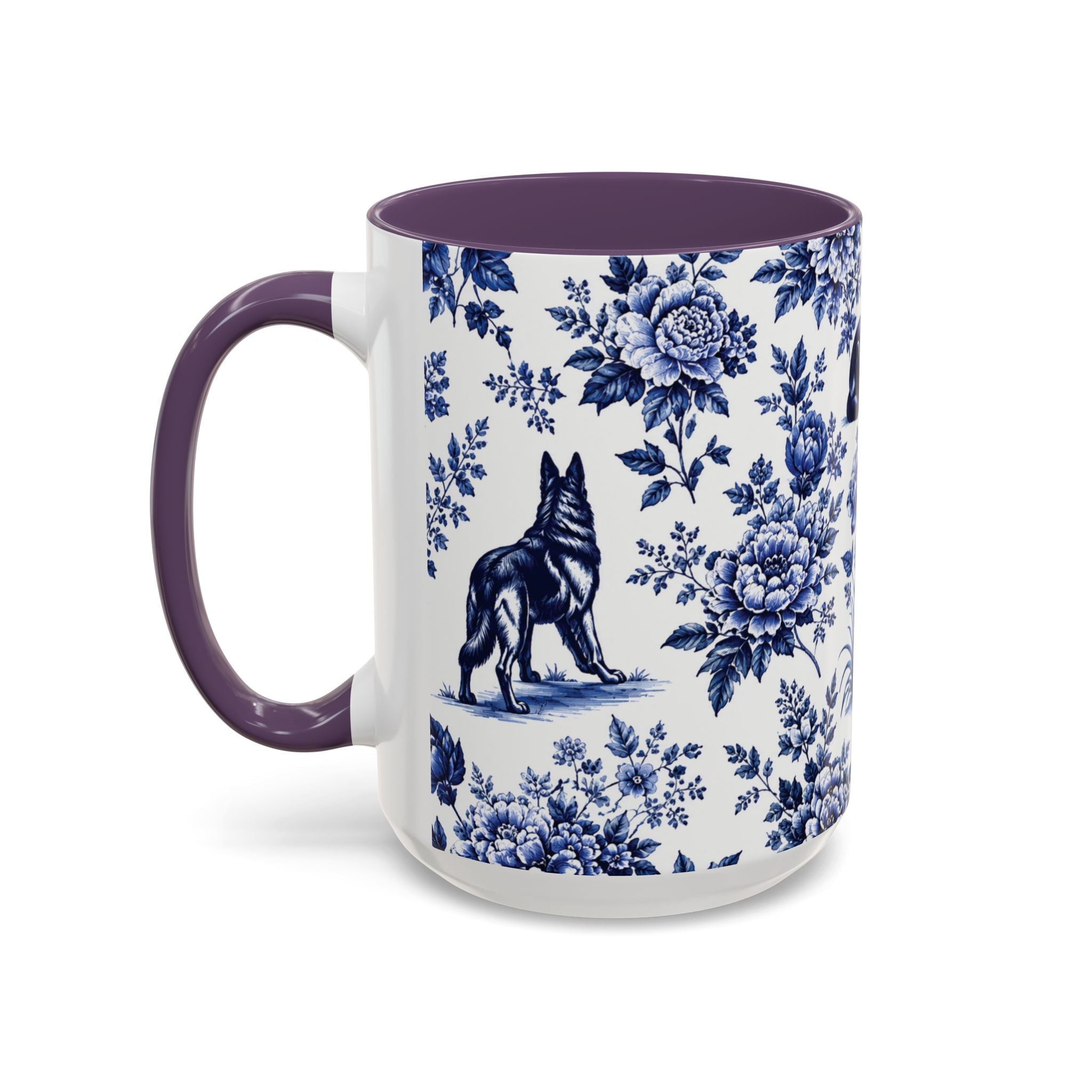 Elegant German Shepherd Floral Mug | Luxury Blue Toile Coffee Mug 11/15oz Accent Ceramic