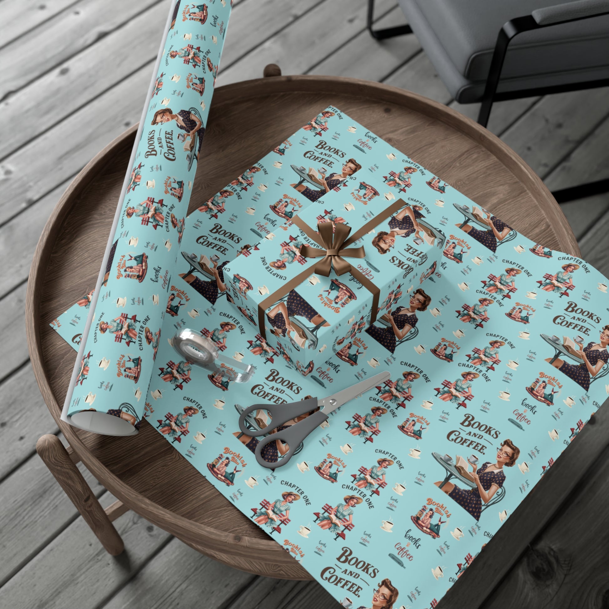 Retro Women Reading Books & Drinking Coffee Wrapping Paper Vintage-Inspired Gift Wrap for Book Lovers & Coffee Enthusiasts Perfect for Christmas Gifts and Special Occasions - MRSBYVALLE