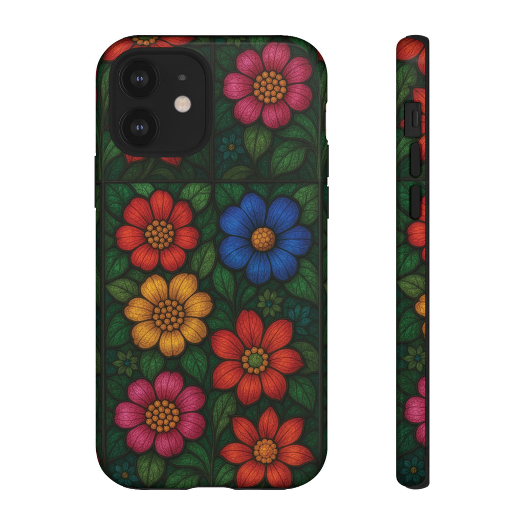 Coque de téléphone effet vitrail floral lumineux Art abstrait coloré, Étui de protection esthétique pour iPhone, Samsung et Google, Idée cadeau unique pour maman