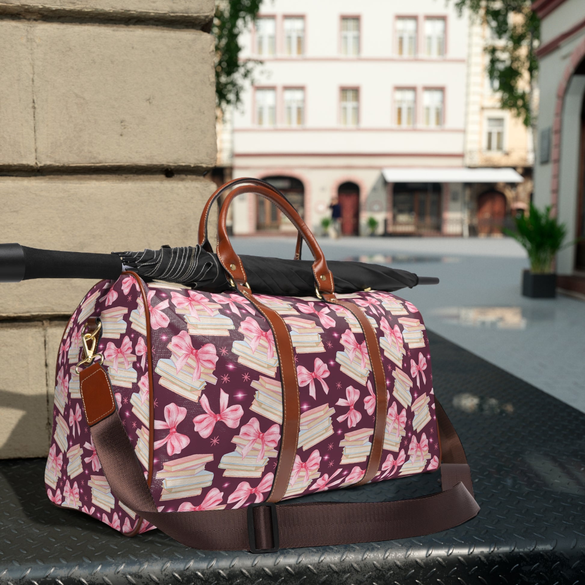 Coquette Pink Bows & Books Plum Stylish Waterproof Travel Bag Fall Amethyst, White Durable Versatile for Travel, Gym, and Everyday Adventures | Shop the Perfect All-Season Bag Perfect for Adventurers - MRSBYVALLE