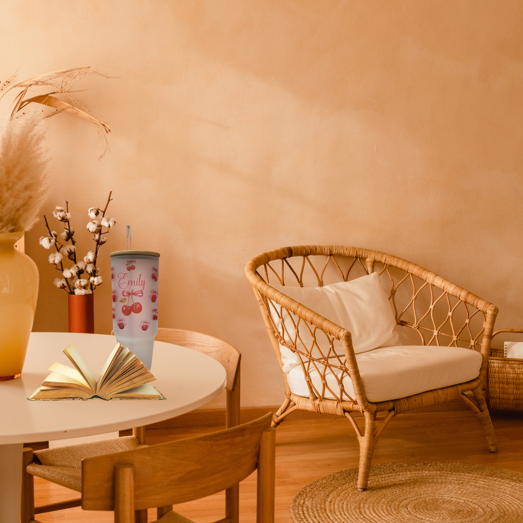 Personalized 40oz Frosted Cup with Lid & Straw - Cherry & Pink Bow Design - Custom Name  Perfect for Gifts, Parties, & Everyday Use - Cute & Stylish Drinkware - MRSBYVALLE