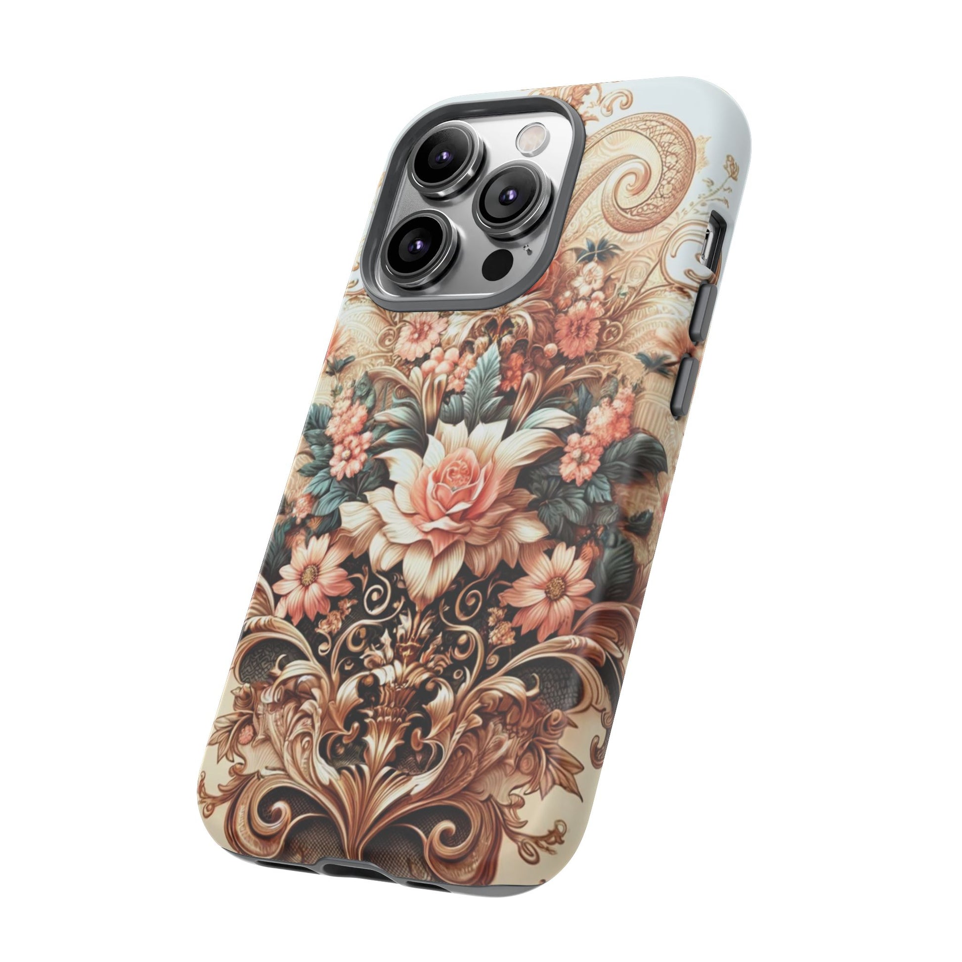 Gold Design Luxury Phone Tough Case Floral Elegant Durable Stylish for Modern Devices iPhone 17, 16, 15, Samsung iPhone Samsung Accessory Gift for Her
