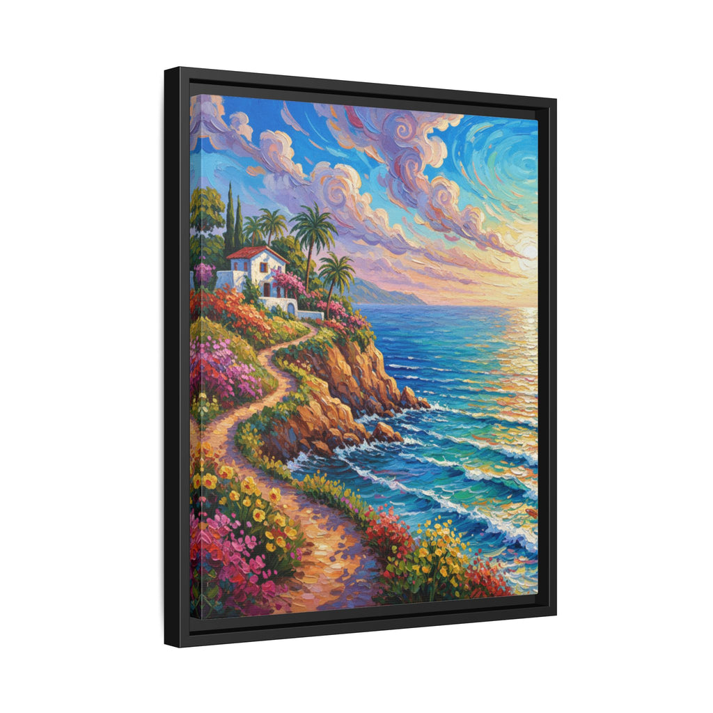Toile imprimée florale océanique | Décoration murale colorée et lumineuse de paysage marin, œuvre d'art de bureau encadrée et mate