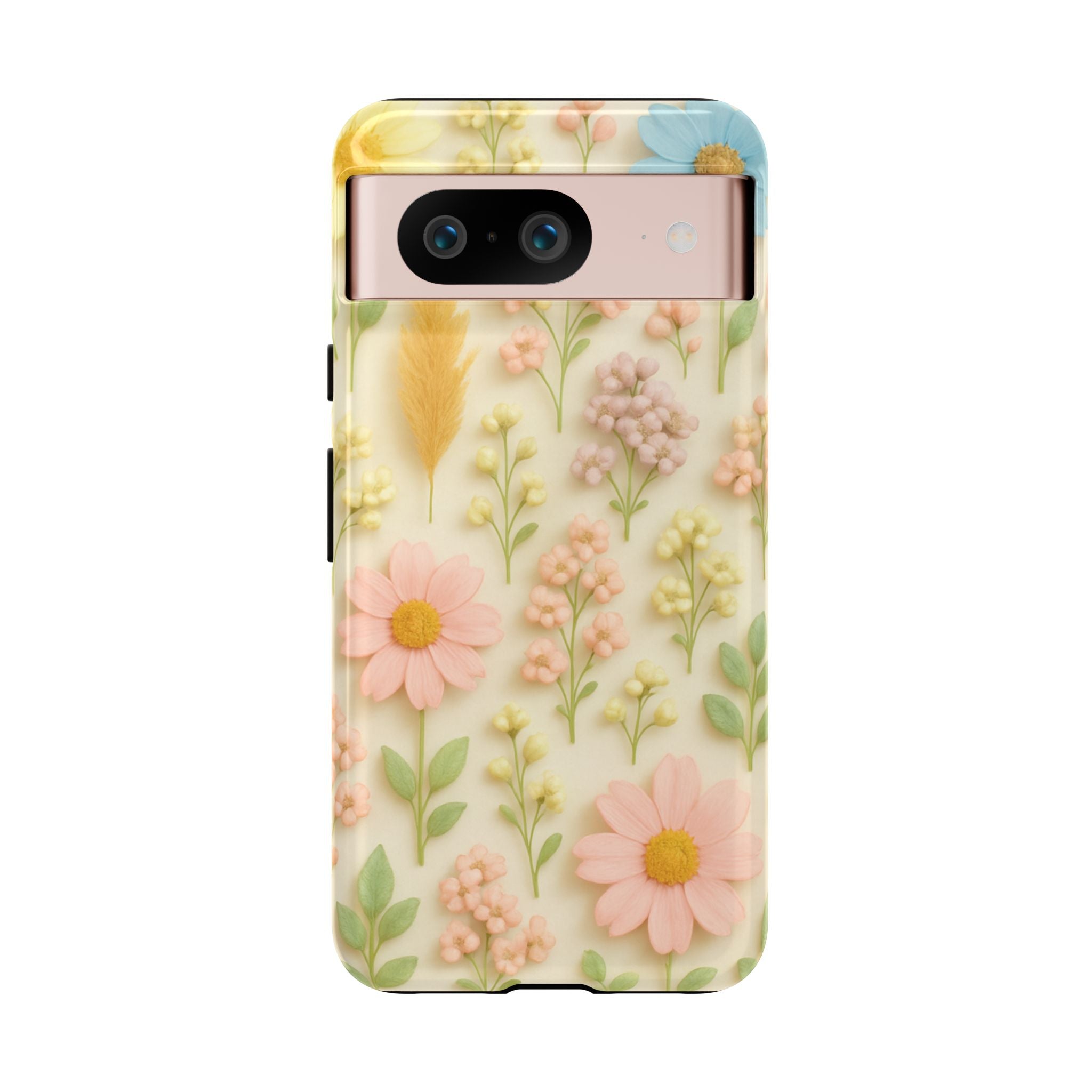 Pastel Dried Flowers Illusion Phone Case 3D Realistic Pressed Floral Design, Bright Botanical Aesthetic, Soft Nature-Inspired CoveriPhone & Galaxy