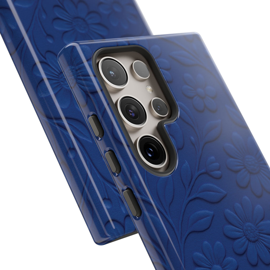 3D Illusion Floral Cobalt Blue Phone Case Elegant Raised Flower Design, Seamless Textured Look, Durable & Stylish Protection for iPhone and Android Models Fits iPhone & Samsung Models
