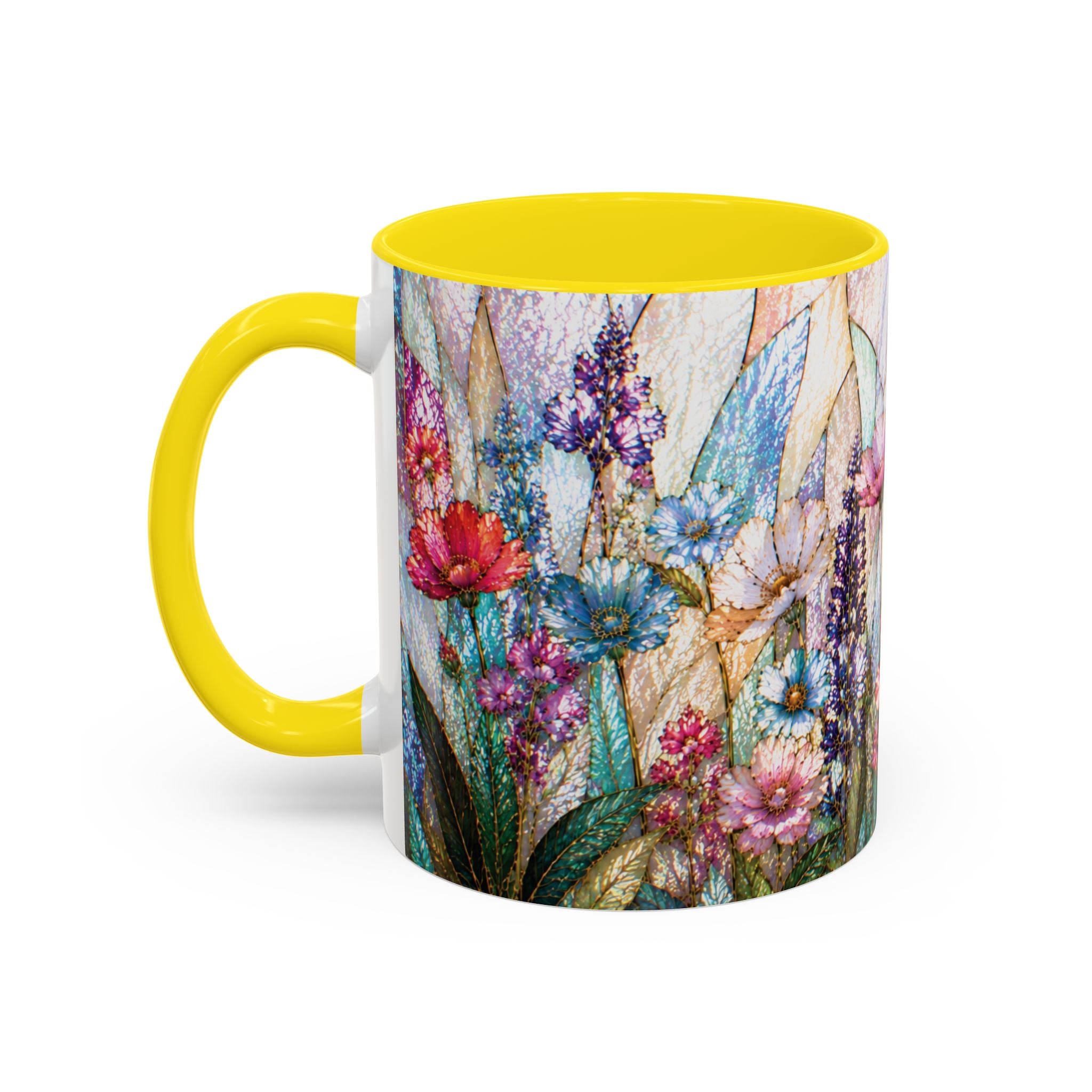 Wildflower Watercolor Coffee Mug Vibrant Wildflower Accent 11/15oz Stain Glass Illusion