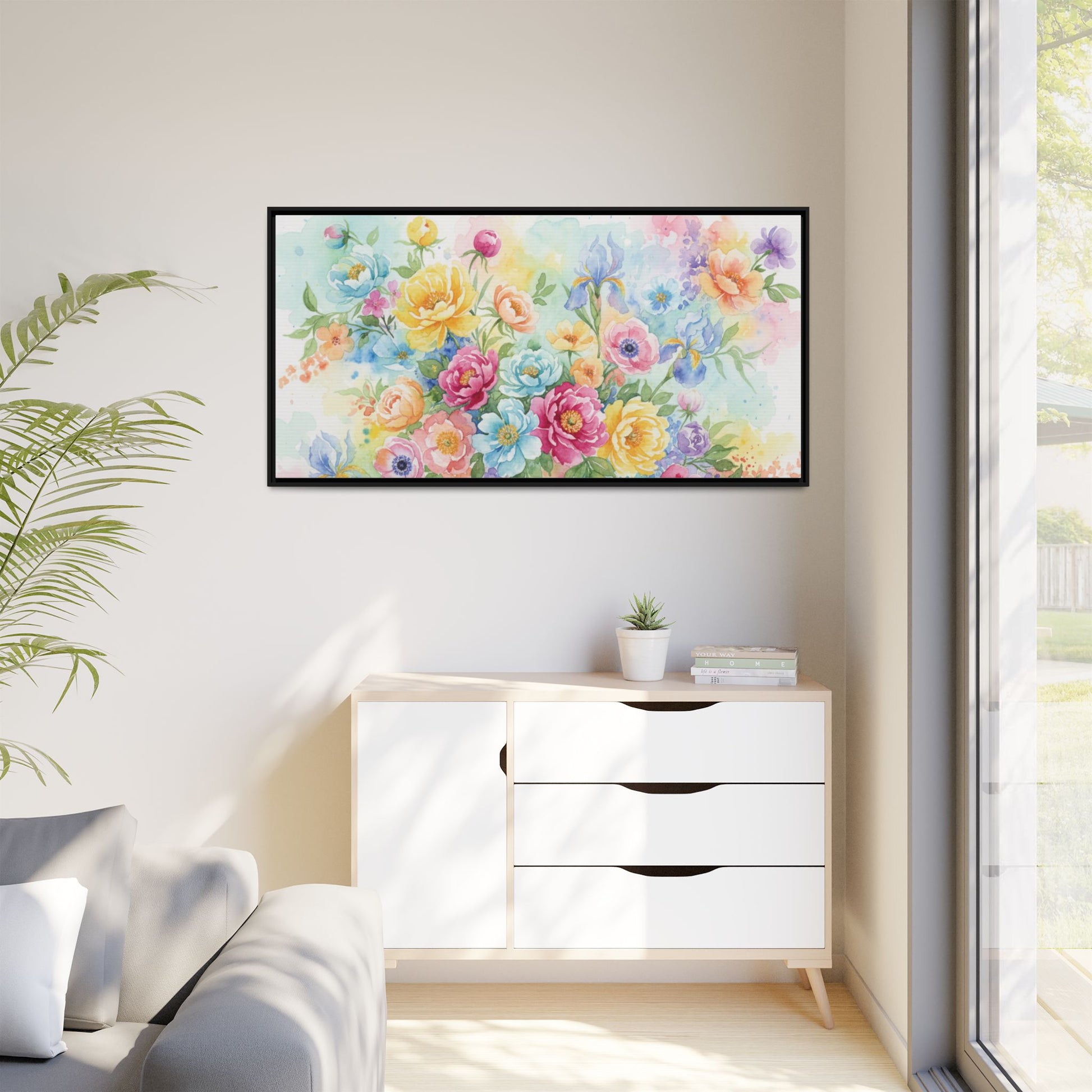 Watercolor Floral Bouquet Canvas, Framed Matte Wall Art | Multi-Color Wall Art