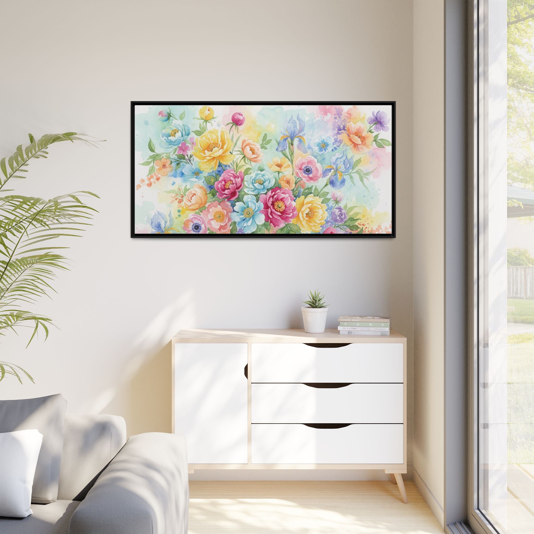 Toile Bouquet Floral Aquarelle, Art Mural Mat Encadré | Art Mural Multicolore