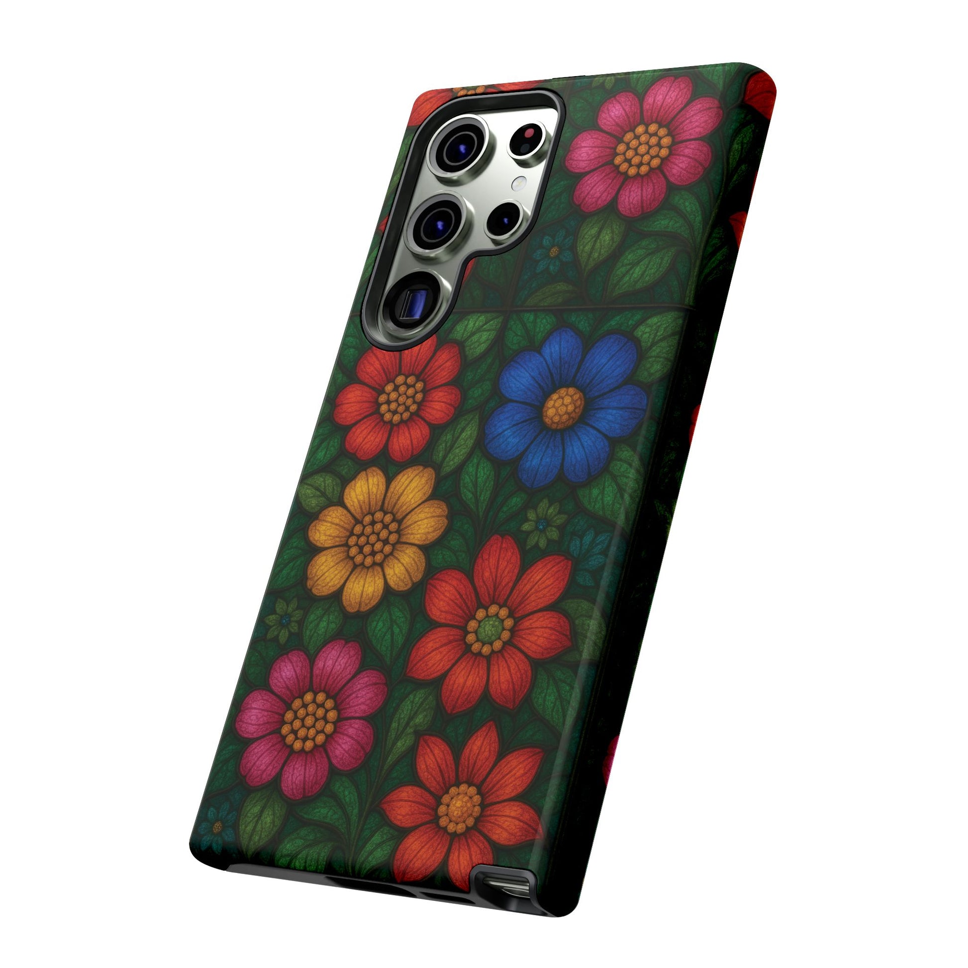 Bright Floral Stained Glass Illusion Phone Case Colorful Abstract Art, Aesthetic Protective Cover for iPhone, Samsung & Google, Unique Gift Idea Mom